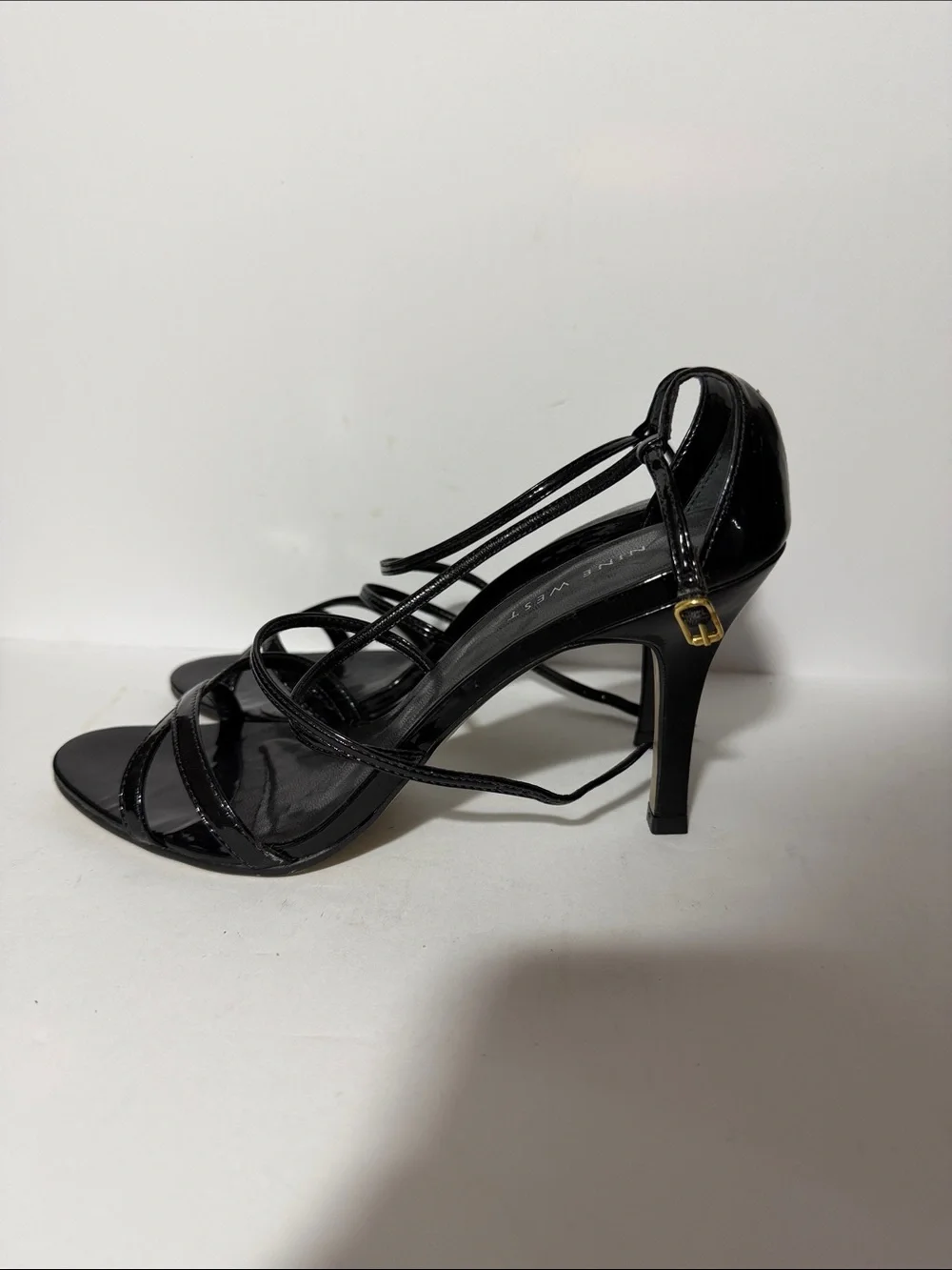 Nine West Black Patent Strappy Stiletto Sandals